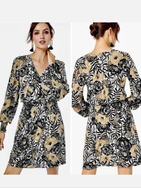 NWT Lilly Pulitzer Talley Dress Onyx Peony Party Long Sleeve V-Neck Medium Mini